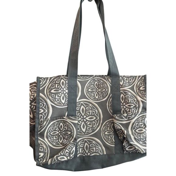 Thirty One Organizing XL Tote Shoulder Bag Gray Canvas Water Bottle Holders Zips - Picture 1 of 7